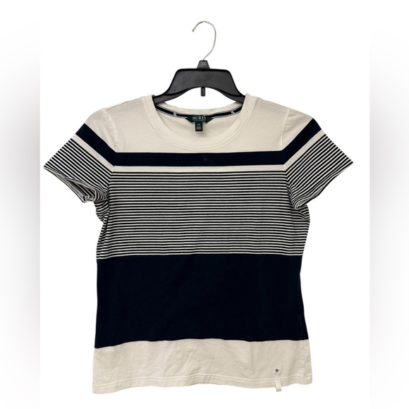 Ralph Lauren Women's Navy and White Striped Tee Size L - Picture 1 of 3